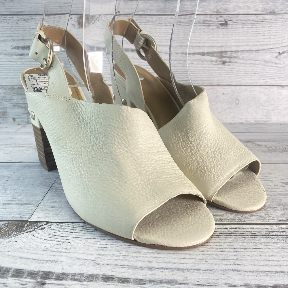 Marc Fisher Slingback Heels Womens 8.5 M Creme Ivory Leather Peep Toe‎ Studded